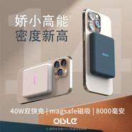 OISLE【3C認證】磁吸充電寶Magsafe適用蘋(píng)果16iPhone15外置電池14ProMax無(wú)線(xiàn)充電器13mini超薄小巧便攜 MP280藍色8000毫安 iphone 16～12全系通用