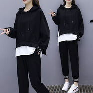 藍駿啟2025春秋裝新款韓版學(xué)生休閑寬松BF套裝時(shí)尚原宿風(fēng)洋氣減齡兩件套 黑色優(yōu)質(zhì)版九分褲【上衣+褲子】 S  建議70-85斤