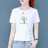 羽依香短袖t恤女2025新款夏裝韓版修身百搭小個(gè)不規(guī)則短款體恤上衣ins潮 白色【一朵花兒】 L 【建議105-115斤】