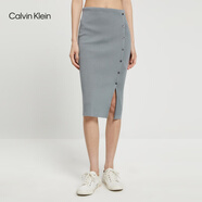 Calvin Klein Jeans夏季女士簡約刺繡性感開衩修身包臀針織半身裙J221128 PN6-灰色 S