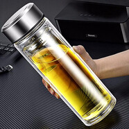 蒙福（mengfu）  雙層鋼化大容量玻璃杯保溫水杯 車載玻璃杯大容量1L升 過濾隔熱耐摔辦公茶杯 1000ml