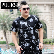 夏季潮牌胖子肥佬寬松冰絲棉短袖大碼男裝加肥加大號休閑T恤上衣 大碼圓圈-短袖 2XL (140-180斤)