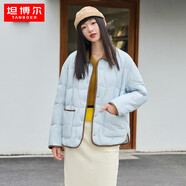 坦博爾羽絨服女短款翻領(lǐng)韓版寬松女士燈芯絨外套TD236266 海鹽藍 165 