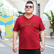 豪朗格 特體青年加肥加大碼男裝短袖t恤肥佬大肚子半袖體恤胖人夏天衣服青年肥人特大碼上衣XXXXXXL 紅色 2XL