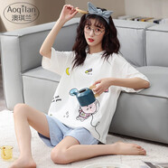 澳琪蘭睡衣女夏季薄款純棉寬松大碼夏天女裝短袖短褲胖MM家居服兩件套裝 HA302 L