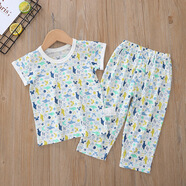 印品棉棉屋夏季兒童短袖9分褲套裝純棉男寶寶薄竹節棉半袖防蚊睡衣睡褲兩件 海底鯊魚(yú)套裝 滿(mǎn)印 100碼，建議95cm左右，閉檔