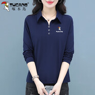 啄木鳥(niǎo)好棉女士長(zhǎng)袖t恤冬季2023新款加絨加厚保暖內(nèi)搭Polo領(lǐng)上衣 藏青 M 建議85-100斤