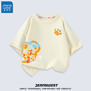 真維斯（Jeanswest）兒童T恤男童夏季純棉短袖2024新款中大童夏天休閑舒適童裝上衣 米白 J彩色老虎組合 150