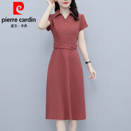 皮爾卡丹（pierre cardin）媽l媽氣質(zhì)連衣裙夏裝2024年新款女裝高貴時尚洋氣驚艷顯瘦裙子針 磚紅 M (90-100斤)