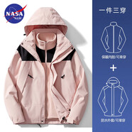 NASA BASE山系戶外沖鋒衣男女款三可拆卸合一防風防水登山工裝機能夾克外套 23658粉色-男女同款(三合一) XS（推薦體重95-115斤）
