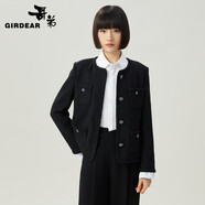 哥弟（GIRDEAR）女裝小香風(fēng)花呢外套女士1400042 軌道黑 S (2碼)