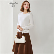 猛開(kāi)羊絨衫女士圓領(lǐng)加厚歐美風(fēng)純羊絨毛衣舒適貼身保暖 白色 M-95-160