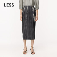 LESS【精工系列】夏季壓褶高腰裙女氣質(zhì)水墨垂感半身裙2O4D12320 099黑色系花型 M