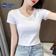 NASALIKE純棉短袖短款t恤女修身2025夏季新款時尚韓版高腰顯瘦黑色上衣女 白色純棉【V】短款 M 建議91-100