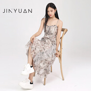金苑金苑碎花無袖吊帶連衣裙女夏季2024新款修身顯瘦長款裙子G242146 咖啡 M