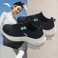 安踏（ANTA）漫步女鞋跑步鞋秋冬季網(wǎng)面透氣輕便運動(dòng)鞋慢跑鞋戶(hù)外休閑旅游鞋子 【革面防潑水】黑/天藍色-3 36.5 (230mm)