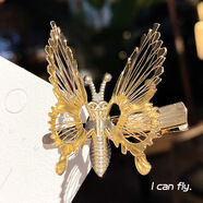 超仙會動的蝴蝶發(fā)夾女網(wǎng)紅簡約懷舊仿真蝴蝶耳邊夾子頭飾韓國 金色蝴蝶