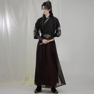 稻橙古裝原創(chuàng)漢服男情侶交領(lǐng)襦裙刺繡武俠風(fēng)中國風(fēng)成人學(xué)生套裝表演 朝歌/腰帶+護腕+扇子 XL