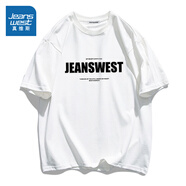 真維斯（Jeanswest）男裝體恤衫新款ins潮流字母印花純棉寬松百搭T恤KP 白色2100 2XL 180/100A