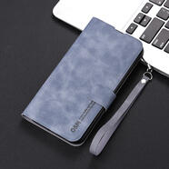 佩諾小米R(shí)edmi Note13Pro保護(hù)套紅米手機(jī)殼超薄可支架翻蓋式皮套男女款鏡頭全包防摔軟外殼 【膚感翻蓋搭扣皮套】藍(lán)灰色+掛繩 紅米note13pro