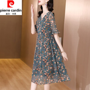 皮爾卡丹（pierre cardin）真絲連衣裙女夏季新款氣質(zhì)時(shí)尚寬松遮肚子顯瘦高端桑蠶絲連衣裙 花色 2XL (120-130斤)