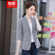 簡(jiǎn)蜓白色小西裝外套女春夏薄款七分袖百搭休閑小個(gè)子氣質(zhì)修身小西服潮 灰色外套 M（建議：90-100斤）