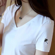 珞妮短袖t恤女2025夏裝新款V領(lǐng)上衣半袖體恤韓版時(shí)尚百搭顯瘦小衫潮 白色 小傘 L 建議95-110斤