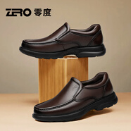 零度尚品Zero男鞋2025夏季新款商務(wù)休閑皮鞋男透氣軟底舒適一腳蹬德比鞋子 棕色【套腳款】 41