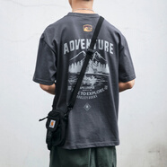 型曼夏季日系復(fù)古印花短袖T恤男百搭半袖男士潮牌體恤青年潮流上衣服 深灰色 2XL