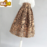 初徑提花半身裙2025春夏新款高腰顯瘦剪花蓬蓬裙赫本風(fēng)傘裙字裙 金色花紋【側拉鏈】 S