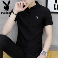 花花公子（PLAYBOY）短袖t恤男夏季2025韓版潮牌修身立領(lǐng)T恤男士上衣純色打底衫短袖男 C-4198HH1812D黑色 M 165