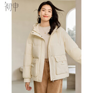 初申冬季短款棉服女時(shí)尚百搭牛角扣裝飾連帽厚款保暖面包服S144M1011