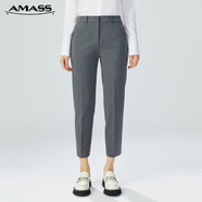 阿瑪施（AMASS）女裝四季款通勤純色中腰直筒休閑煙管正裝西褲女5100302 灰 3XL (7碼)