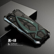 龍豈 iphoneXR手機(jī)殼金屬邊框x蘋果8氣囊加厚xsmax硅膠全包保護(hù)se2防摔7plus新款外殼3三防塵se2男女xs iPhoneX/XS 5.8寸（自帶防塵塞）黑綠