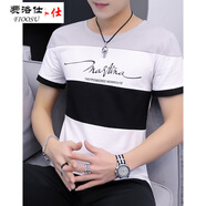 費(fèi)洛仕高品質(zhì)冰絲鏤空t恤男夏季薄款修身印花蜂窩網(wǎng)眼透氣上衣男款體恤 三拼短T-13 黑色 L 120斤以下）