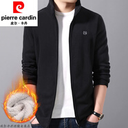 皮爾卡丹（pierre cardin）品牌搖粒絨男士外套春秋款立領夾克抓絨衛(wèi)衣寬松外穿開衫沖鋒上衣 加絨加厚搖粒絨黑色 3XL