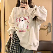 妙奕嘉加絨衛(wèi)衣女潮流秋冬季女士外套衣服女裝女生加厚無(wú)帽學(xué)生女款衛(wèi)衣 聽(tīng)音樂(lè)貓白白灰色【春秋薄款】 XL 【建議120-140斤】