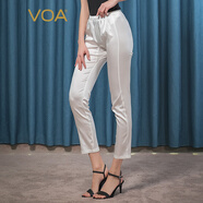 VOA緞面19姆米純黑白彈力絲綢松緊腰百搭時尚九分桑蠶絲打底靴褲 K23 緞面流紋白（W14） S
