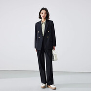 伯德小姐黑色西裝套裝女公考高級(jí)感休閑職場(chǎng)正裝通勤外套春秋面試西服TZ55 黑色套裝【寬松版】四季款 XL -適合120-130斤可穿