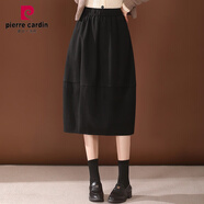 皮爾卡丹（pierre cardin）毛呢包臀半身裙女秋冬2024新款高腰顯瘦中長(zhǎng)款燈籠裙遮肚子花苞裙 黑色 M