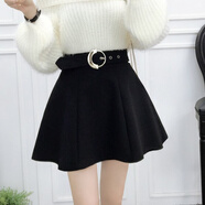 雷黛茜秋冬新款韓版百搭學(xué)生呢子裙蓬蓬褲裙半身裙子高腰毛呢短裙女 皮帶款 黑色(單短裙) S