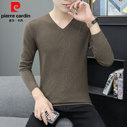 皮爾卡丹（pierre cardin）V領(lǐng)毛衣男修身型秋冬季打底衫中青年薄款低領(lǐng)針織衫無痕毛衫 9801卡其色 L 105-120斤