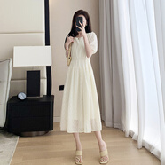 妃莉杋（FeiLiFan）雪紡連衣裙女裝夏季2025新款法式小個(gè)子氣質(zhì)收腰顯瘦裙子女夏天 米杏色 M