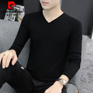 皮爾卡丹（pierre cardin）V領毛衣男修身型秋冬季打底衫中青年薄款低領針織衫無痕毛衫 9803黑色 XL 120-135斤