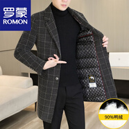 羅蒙（ROMON）毛呢大衣男士冬季格子休閑西裝加厚中長款貂絨呢保暖外套 卡色 986 2XL