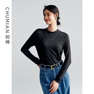 初棉保暖長(zhǎng)袖T恤女半高領(lǐng) 24冬季美雅碧白色打底衫厚潤(rùn)內(nèi)搭體恤 輕暖經(jīng)典黑-復(fù)古領(lǐng) L