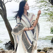 蓋淘復(fù)古異域民族風(fēng)毛衣針織披肩毛毯斗篷女外搭圍巾披風(fēng) 白色