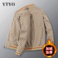 YTYO高檔品牌夾克男士飛行員外套輕奢春秋冬季輕奢棒球服刺繡加棉上衣 小蜜蜂卡其色-加棉 加厚 2XL(建議140-155斤)