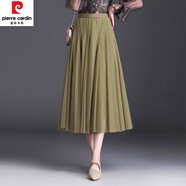 皮爾卡丹（pierre cardin）秋季墨綠色半裙秋冬網(wǎng)紗裙大尺碼半身裙女夏a字中長(zhǎng)款大擺百褶長(zhǎng) 軍綠色 均碼 松緊腰(適合體重85-145斤穿