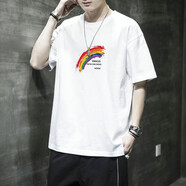 凡迪時(shí)尚夏季短袖t恤男日系寬松五分袖打底衫ins青年寬松潮流中袖衣服帥氣T恤男 白色 L